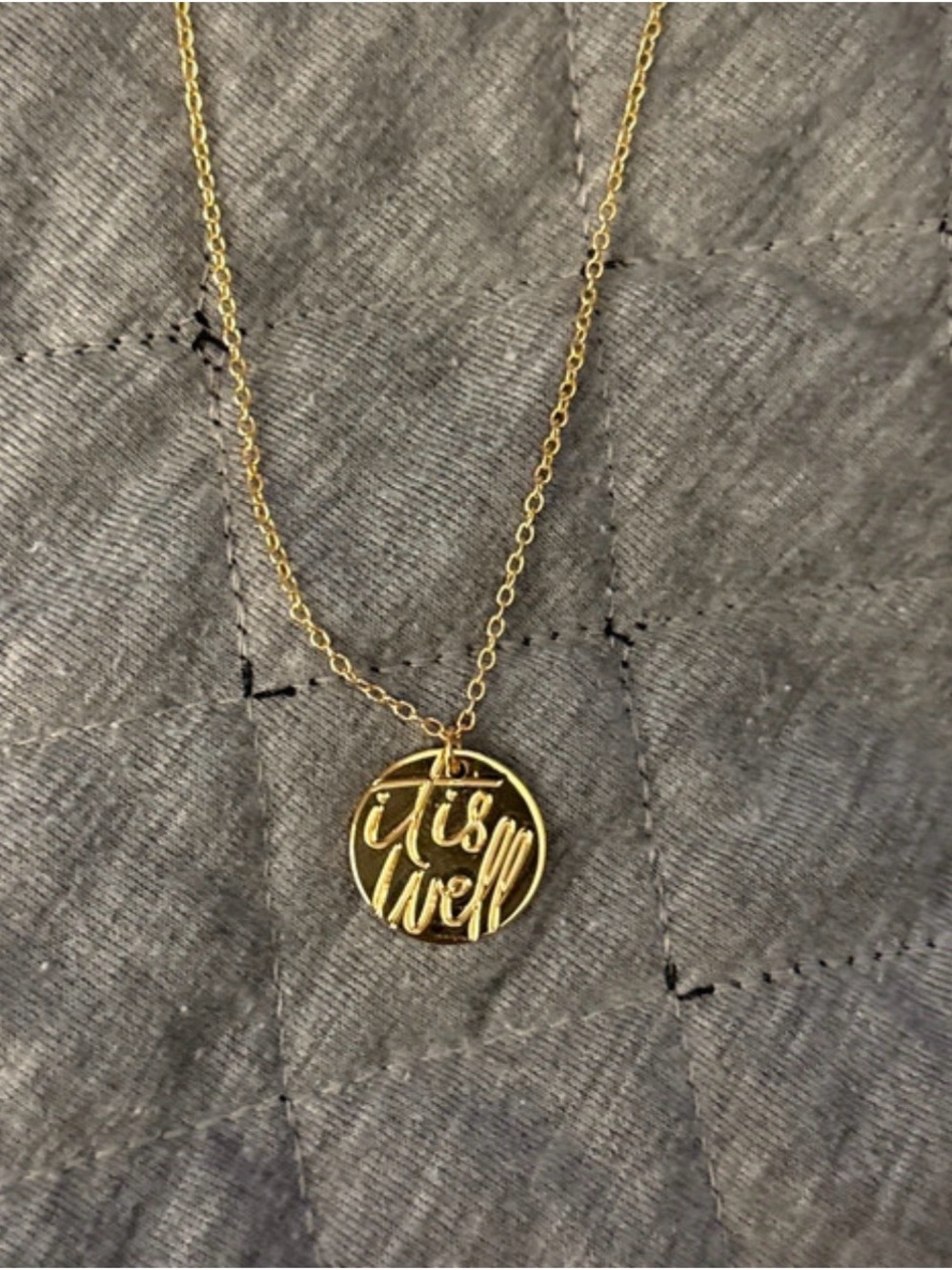 "It Is Well" 18K Gold Plated Disc Pendant Necklace - Bible Verse